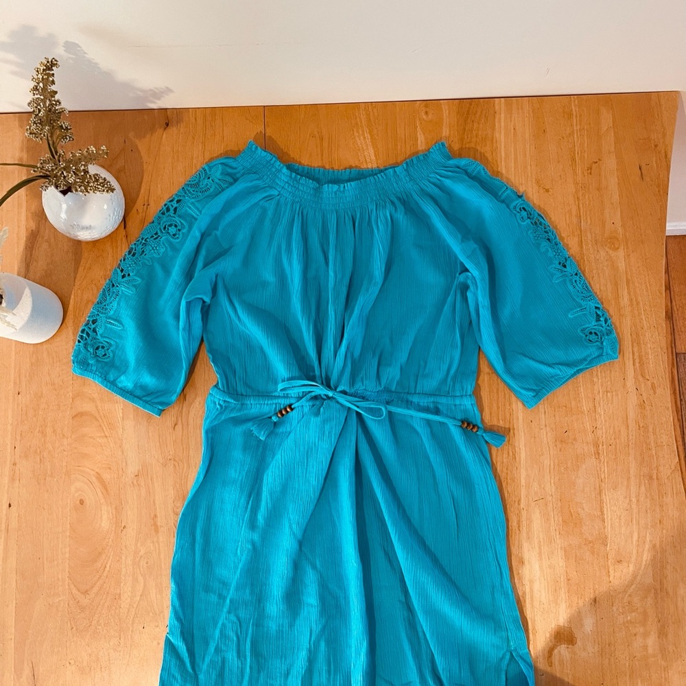 Talbots Turquoise Blue Boho Beach Cover Up